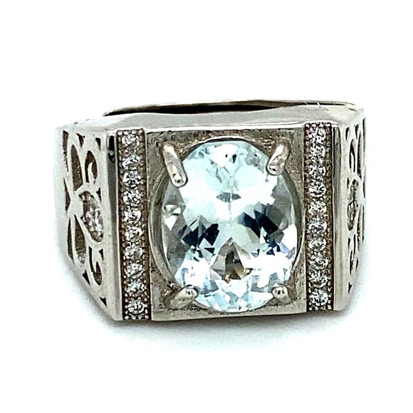 Aquamarine 3.05ct White Gold Finish Silver Ring